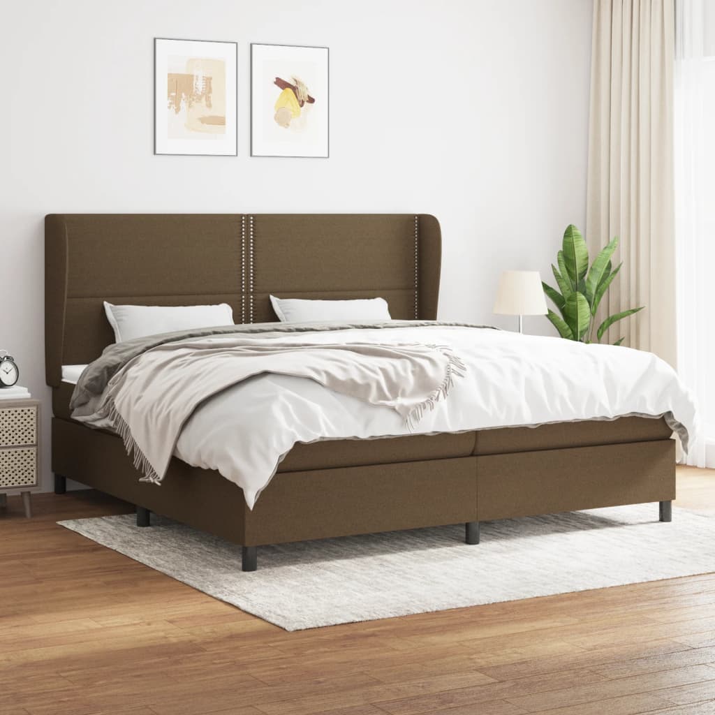 Boxspring Met Matras Stof Donkerbruin 200X200 Cm 200 x 200 cm Effen met spijkers
