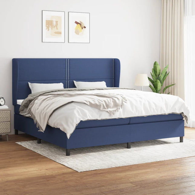 Boxspring Met Matras Stof Blauw 200 x 200 cm Effen met spijkers