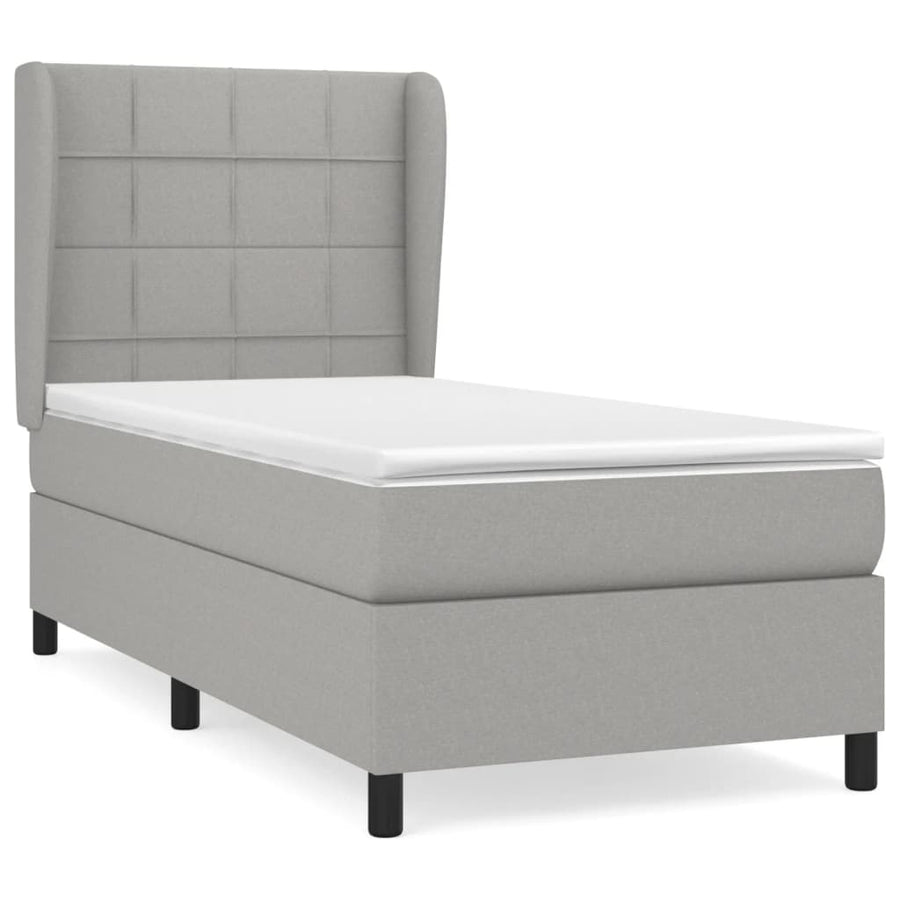 Boxspring Met Matras Stof Lichtgrijs 80 x 200 cm Blok met vierkanten