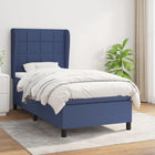 Boxspring Met Matras Stof Blauw 80 x 200 cm Blok met vierkanten