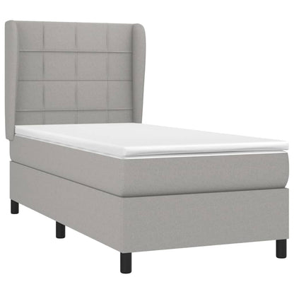 Boxspring Met Matras Stof Lichtgrijs 90 x 190 cm Blok met vierkanten