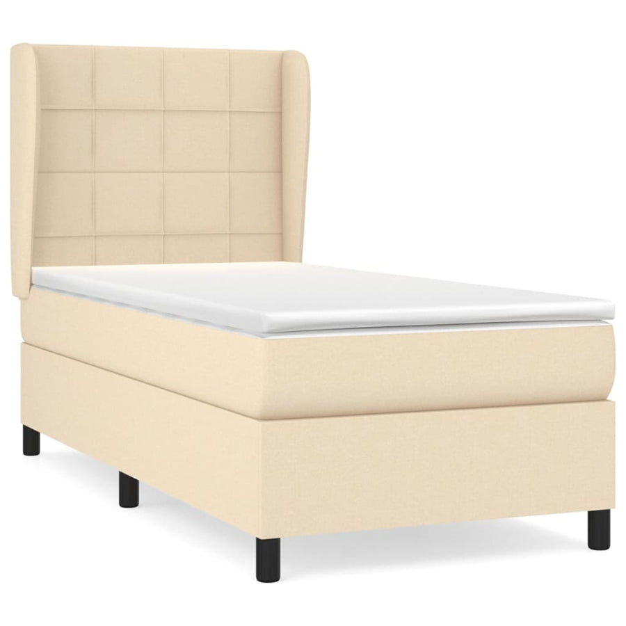Boxspring met matras stof crèmekleurig 90x190 cm 90 x 190 cm Blok met vierkanten