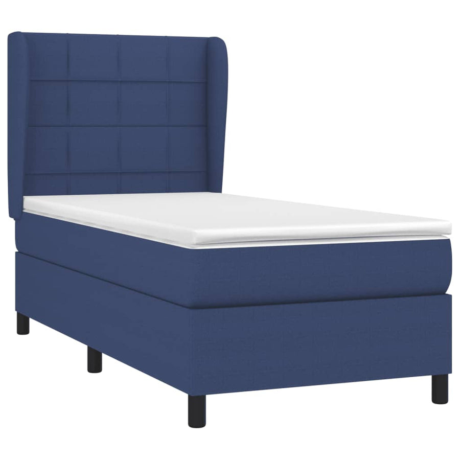 Boxspring Met Matras Stof Blauw 90 x 190 cm Blok met vierkanten