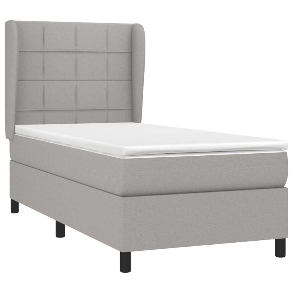 Boxspring Met Matras Stof Lichtgrijs 90 x 200 cm Blok met vierkanten