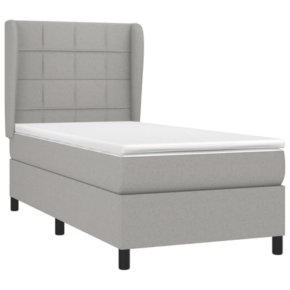 Boxspring Met Matras Stof Lichtgrijs 90 x 200 cm Blok met vierkanten