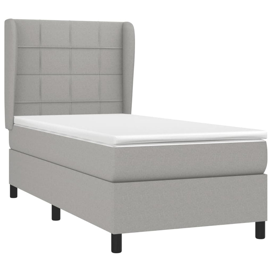 Boxspring Met Matras Stof Lichtgrijs 90 x 200 cm Blok met vierkanten