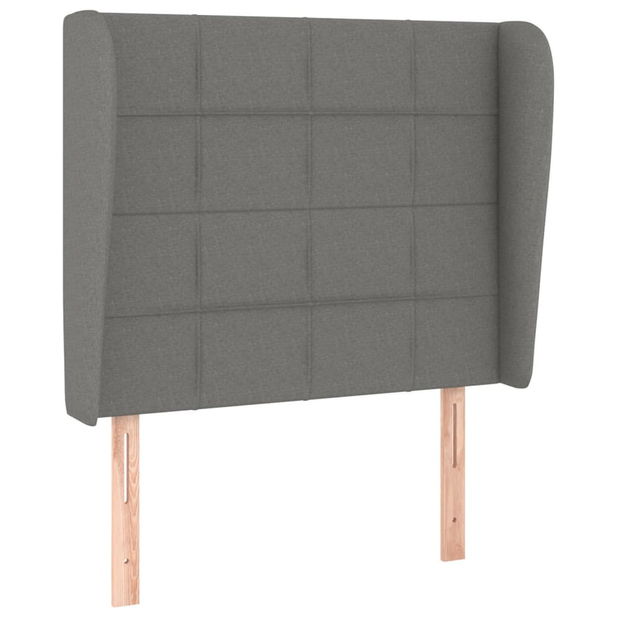 Boxspring Met Matras Stof Donkergrijs 90 x 200 cm Blok met vierkanten