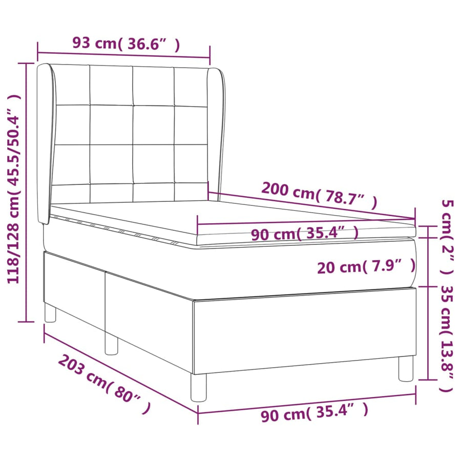 Boxspring Met Matras Stof Taupe 90 x 200 cm Blok met vierkanten