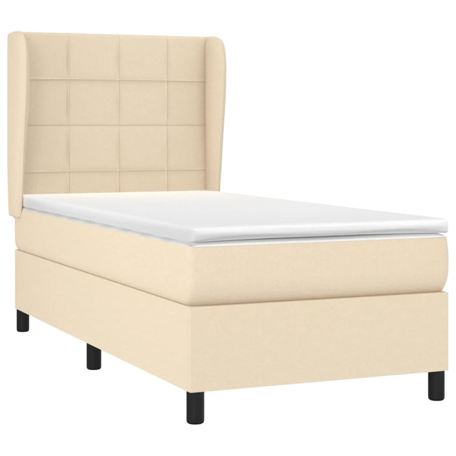 Boxspring met matras stof crèmekleurig 90x200 cm 90 x 200 cm Blok met vierkanten