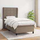 Boxspring met matras stof taupe 100x200 cm 100 x 200 cm Blok met vierkanten