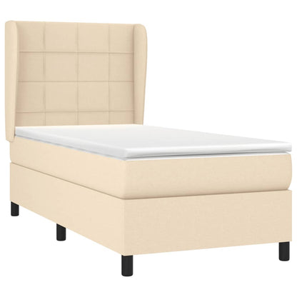 Boxspring met matras stof crèmekleurig 100x200 cm 100 x 200 cm Blok met vierkanten