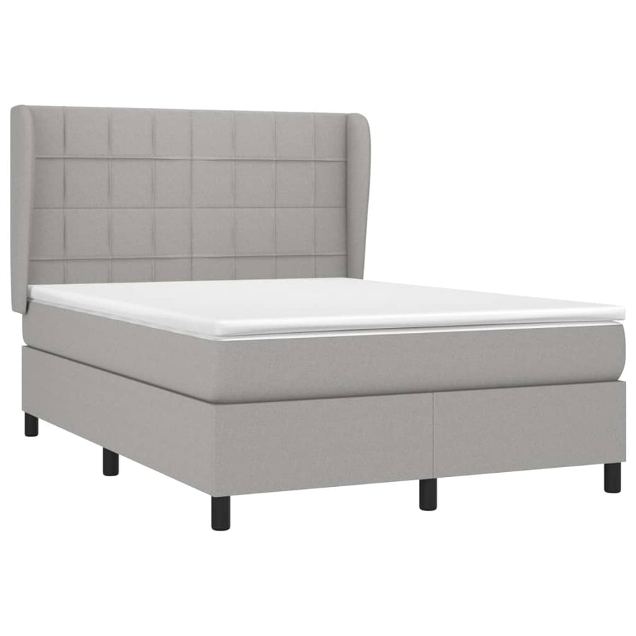 Boxspring Met Matras Stof Lichtgrijs 140 x 190 cm Blok met vierkanten