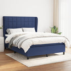 Boxspring Met Matras Stof Blauw 140 x 190 cm Blok met vierkanten