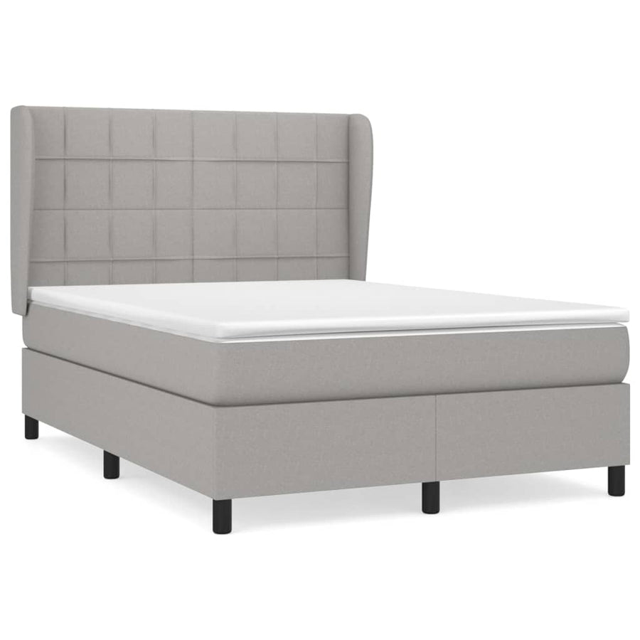 Boxspring Met Matras Stof Lichtgrijs 140 x 200 cm Blok met vierkanten