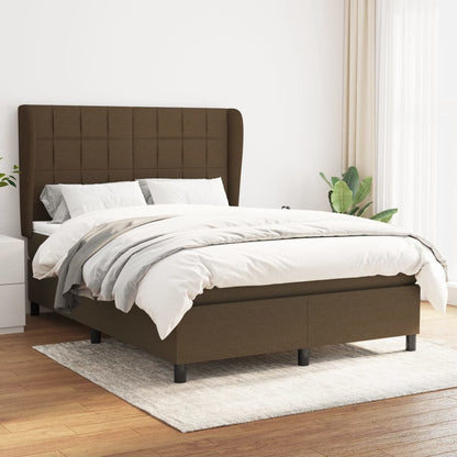 Boxspring Met Matras Stof Donkerbruin 140 x 200 cm Blok met vierkanten