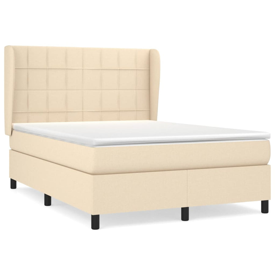 Boxspring met matras stof crèmekleurig 140x200 cm 140 x 200 cm Blok met vierkanten