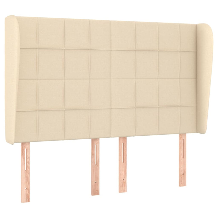 Boxspring met matras stof crèmekleurig 140x200 cm 140 x 200 cm Blok met vierkanten