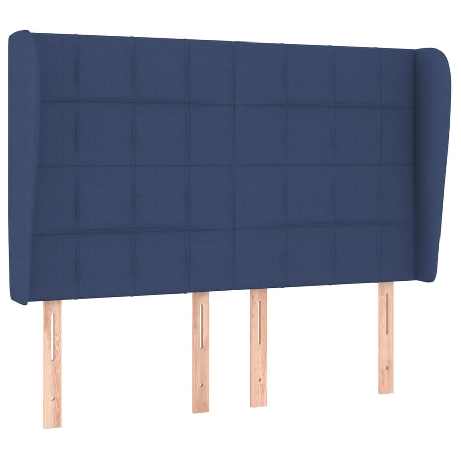 Boxspring Met Matras Stof Blauw 140 x 200 cm Blok met vierkanten