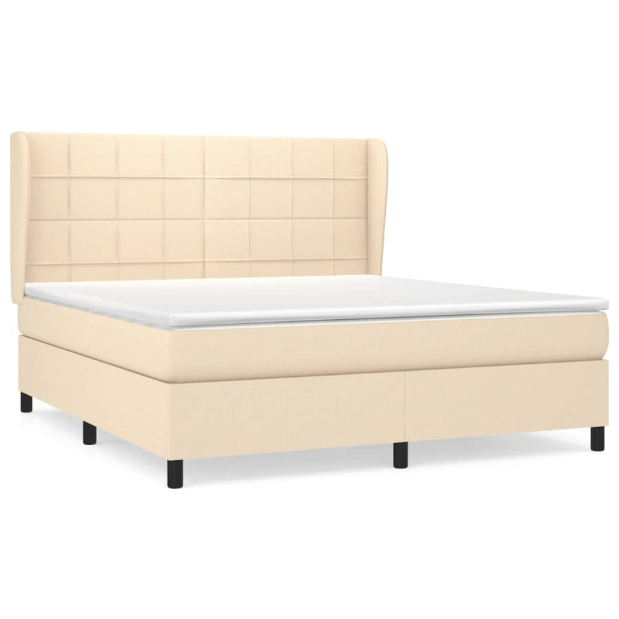 Boxspring Met Matras Stof Kleurig Crème 160 x 200 cm Blok met vierkanten