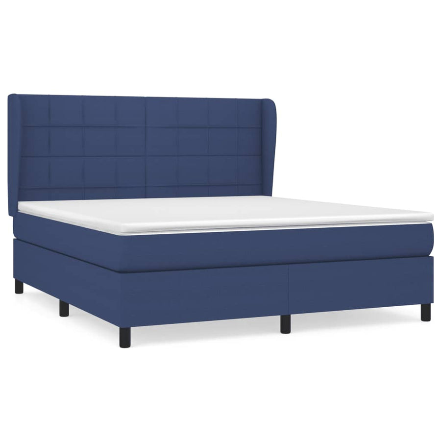 Boxspring Met Matras Stof Blauw 160 x 200 cm Blok met vierkanten