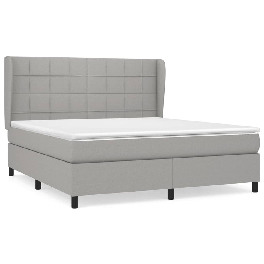 Boxspring Met Matras Stof Lichtgrijs 180 x 200 cm Blok met vierkanten