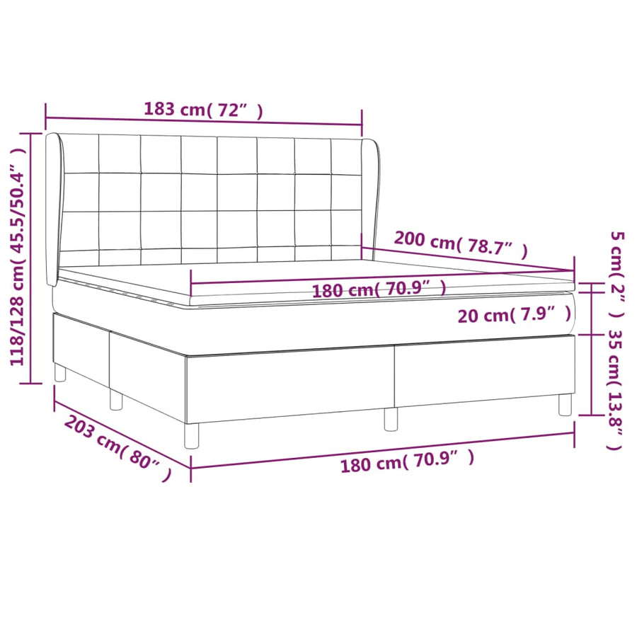 Boxspring Met Matras Stof Donkergrijs 180 x 200 cm Blok met vierkanten