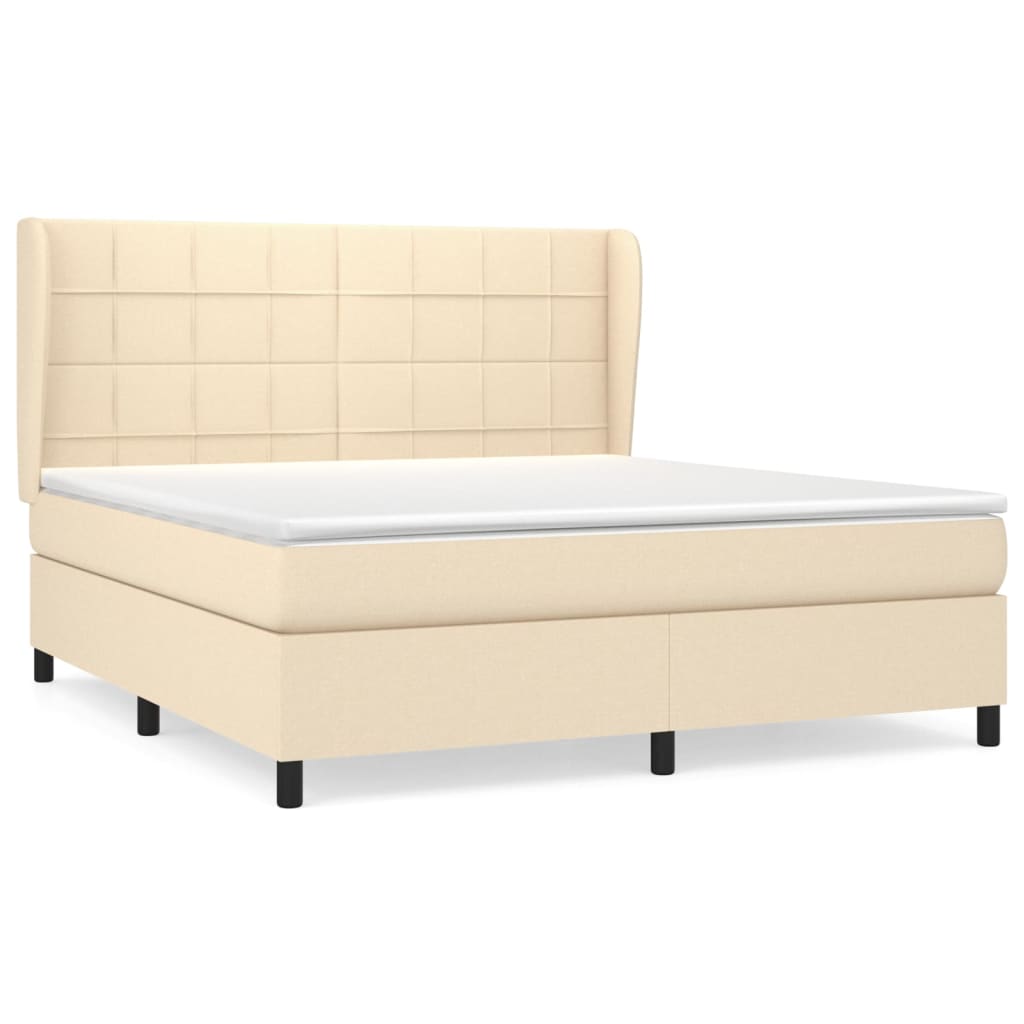 Boxspring Met Matras Stof Crèmekleurig 180X200 Cm 180 x 200 cm Blok met vierkanten