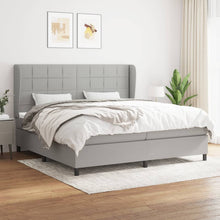 Boxspring Met Matras Stof Lichtgrijs 200 x 200 cm Blok met vierkanten
