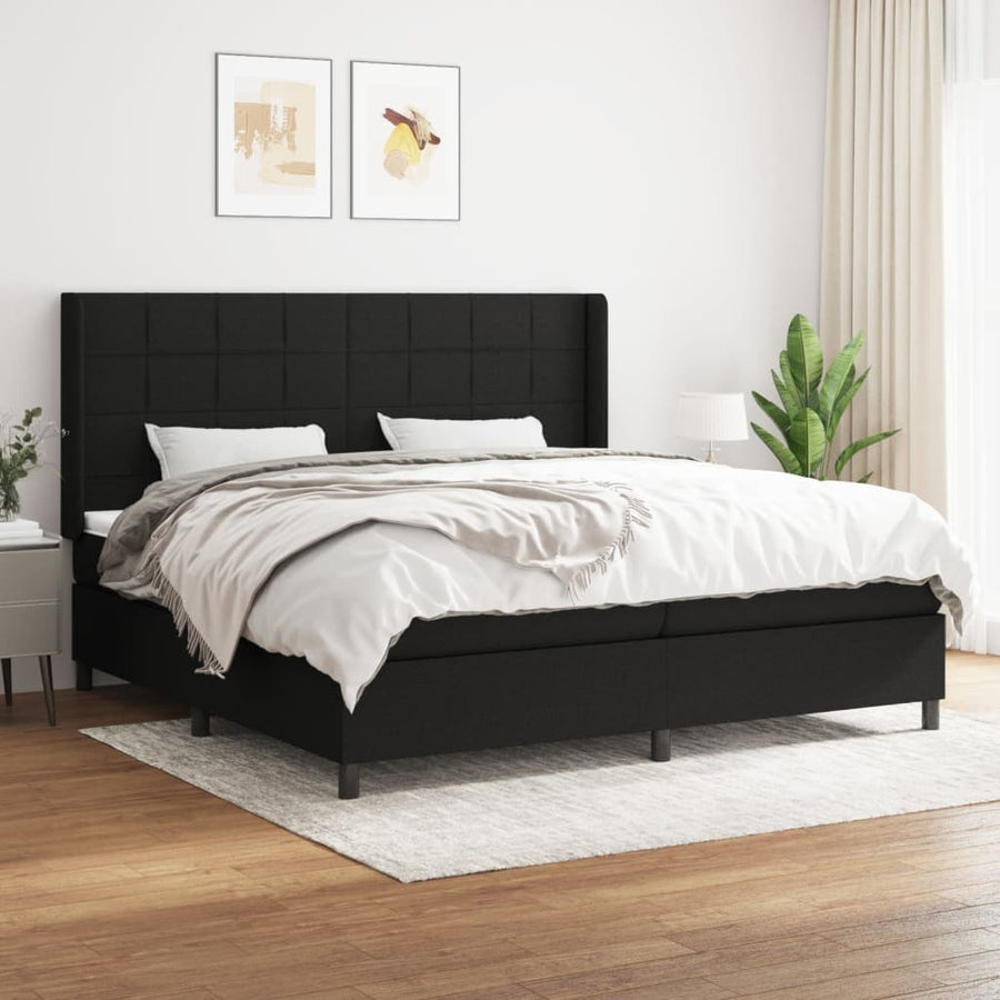 Boxspring Met Matras Stof Zwart 200 x 200 cm Blok met vierkanten