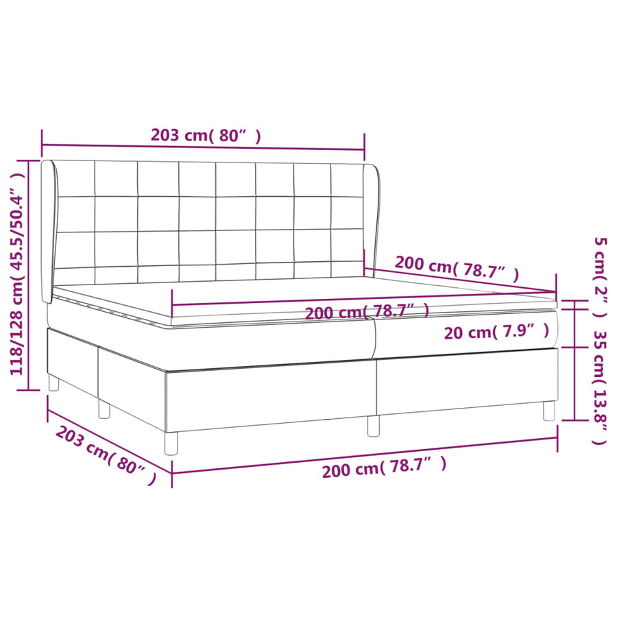 Boxspring Met Matras Stof Donkerbruin 200X200 Cm 200 x 200 cm Blok met vierkanten
