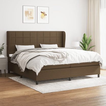 Boxspring Met Matras Stof Donkerbruin 200X200 Cm 200 x 200 cm Blok met vierkanten