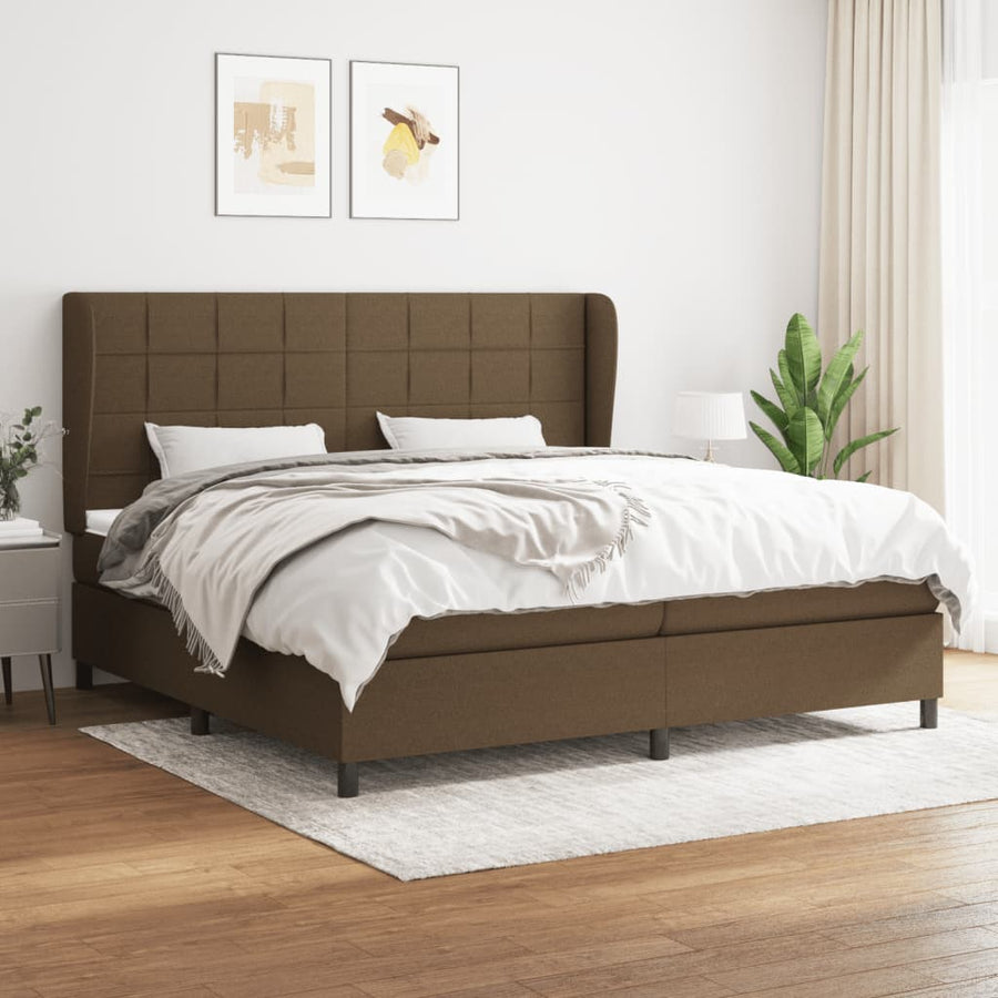 Boxspring Met Matras Stof Donkerbruin 200X200 Cm 200 x 200 cm Blok met vierkanten