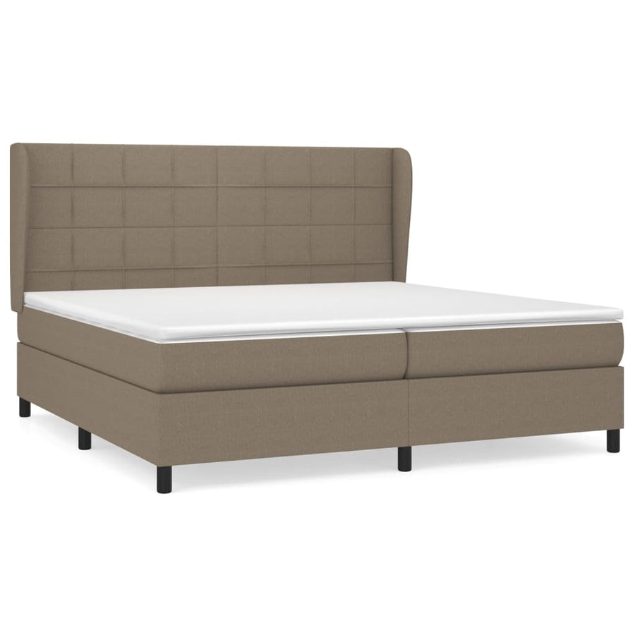 Boxspring Met Matras Stof Taupe 200 x 200 cm Blok met vierkanten