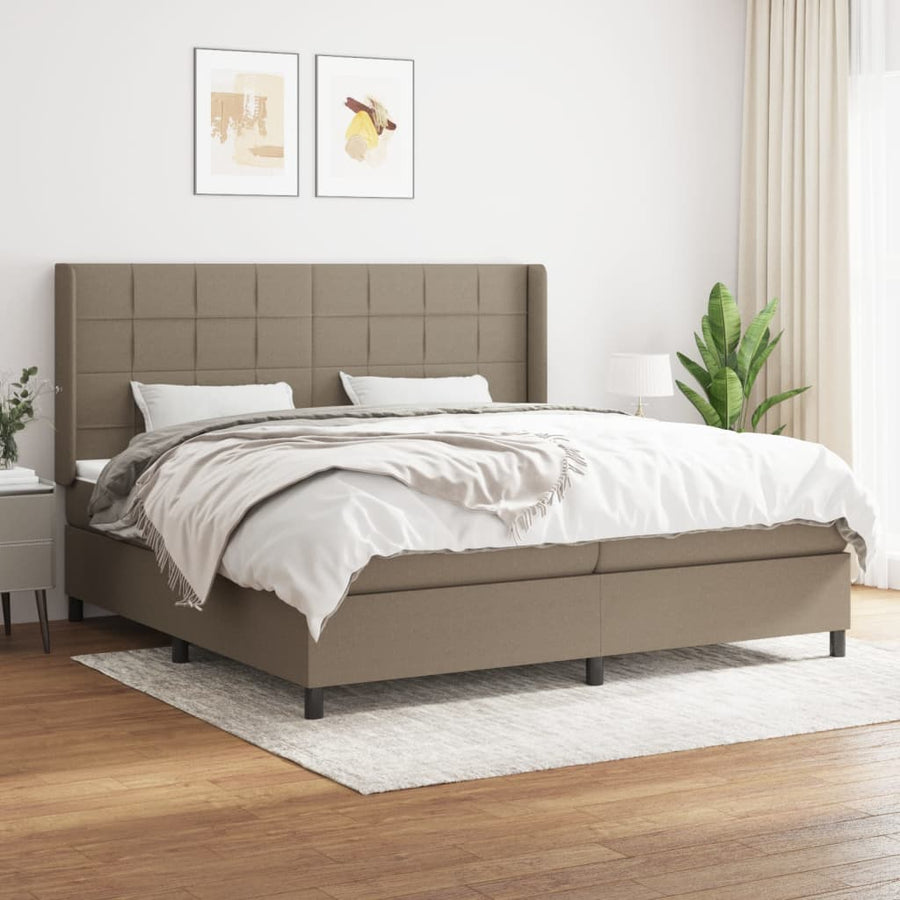 Boxspring Met Matras Stof Taupe 200 x 200 cm Blok met vierkanten