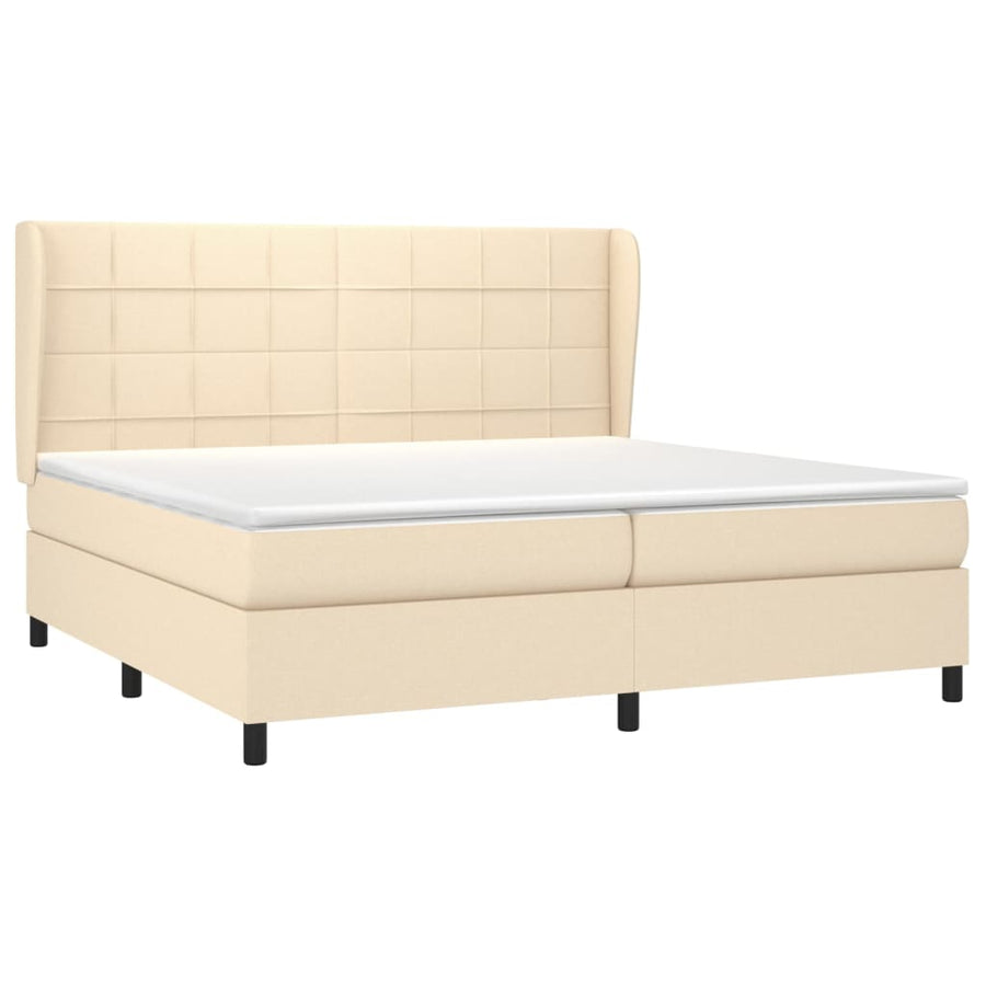 Boxspring Met Matras Stof Kleurig Crème 200 x 200 cm Blok met vierkanten