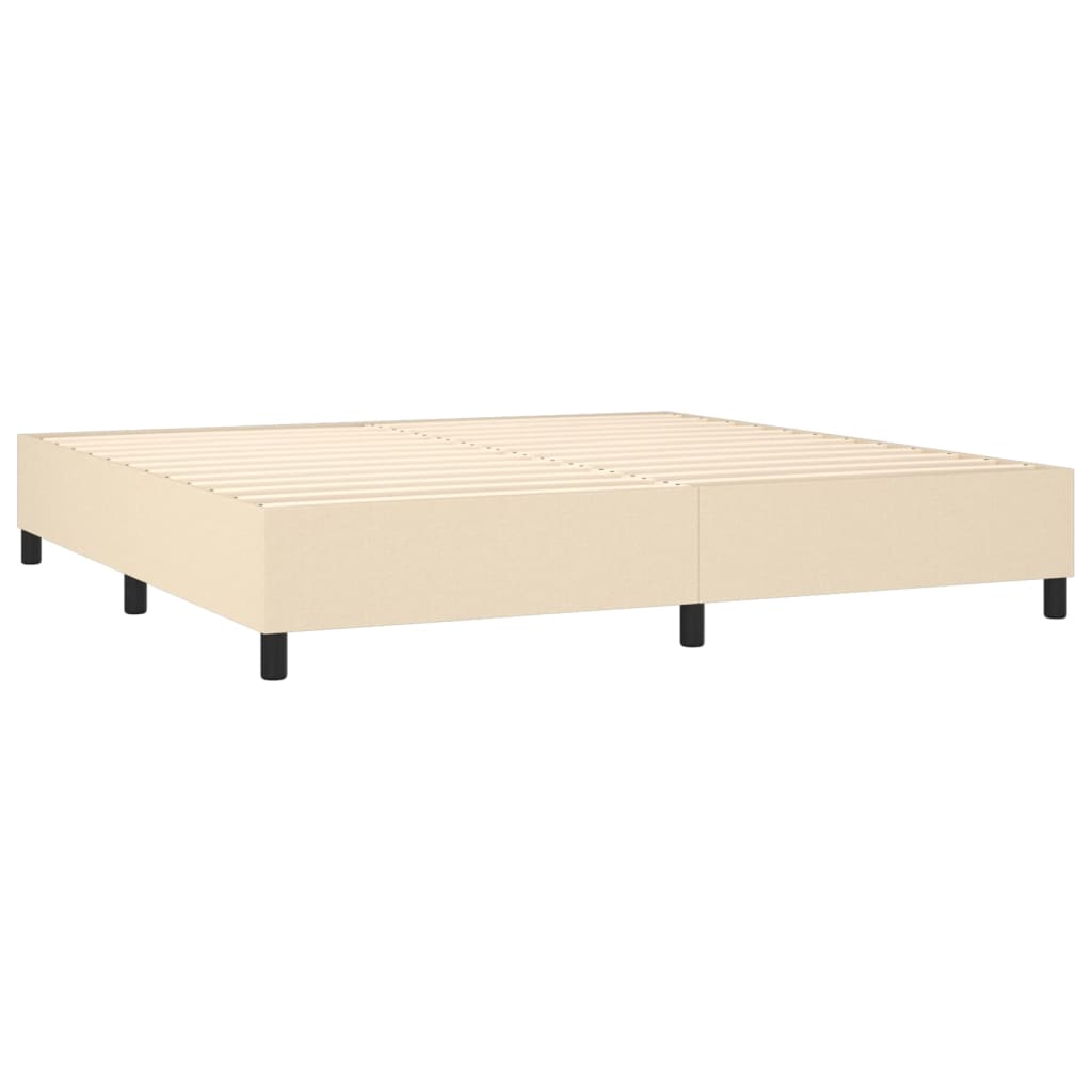Boxspring Met Matras Stof Kleurig Crème 200 x 200 cm Blok met vierkanten