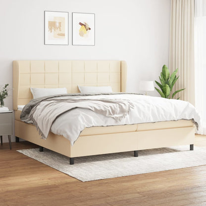 Boxspring Met Matras Stof Kleurig Crème 200 x 200 cm Blok met vierkanten