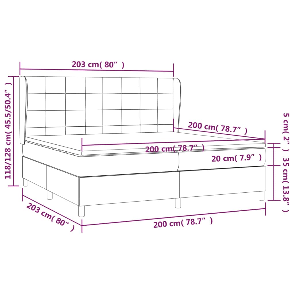 Boxspring Met Matras Stof Blauw 200 x 200 cm Blok met vierkanten