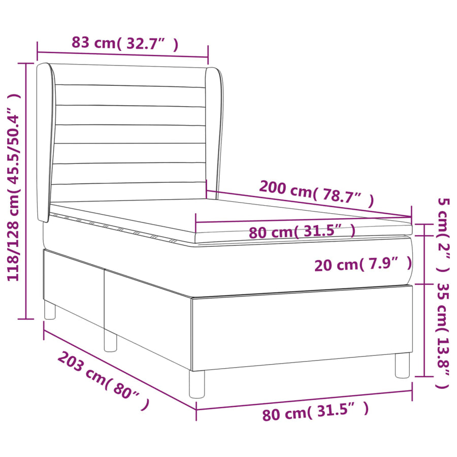 Boxspring Met Matras Stof Donkerbruin 80 x 200 cm Horizontale strepen