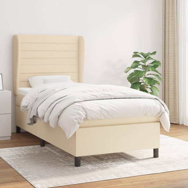 Boxspring met matras stof crèmekleurig 90x190 cm 90 x 190 cm Crème