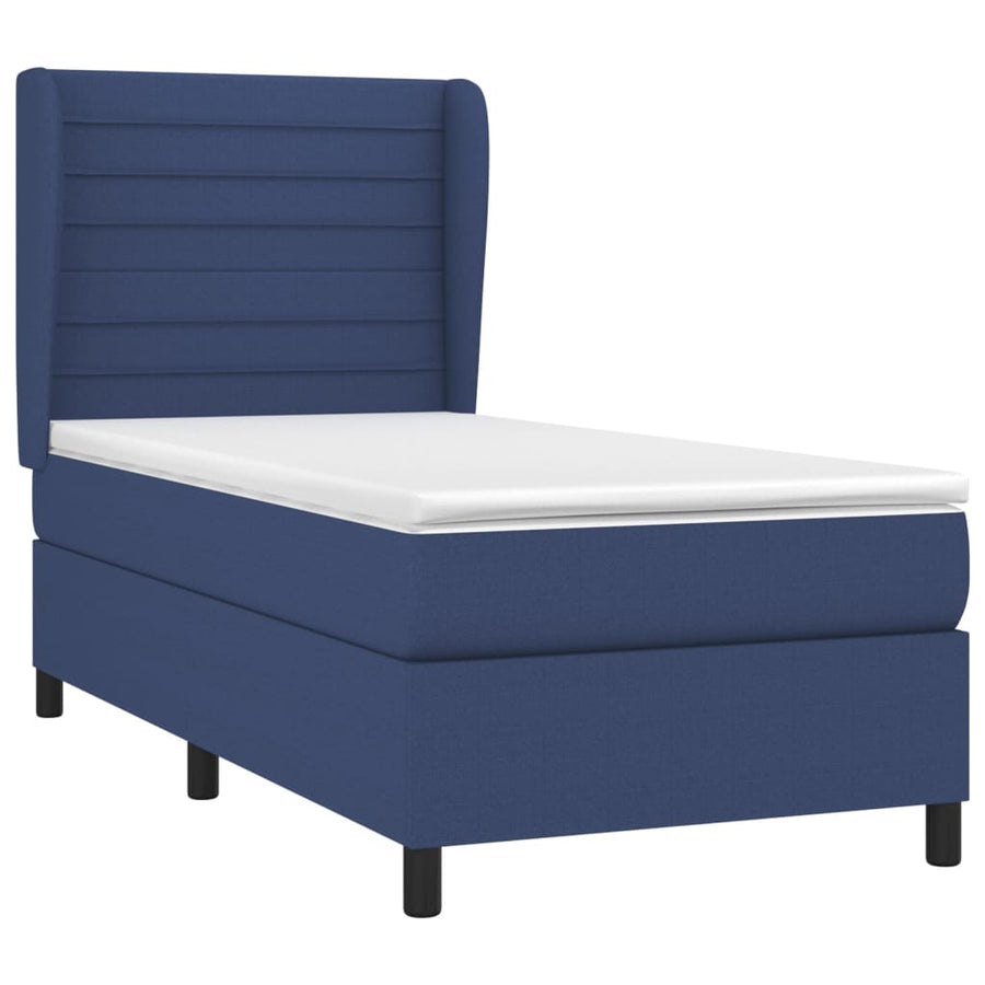 Boxspring Met Matras Stof Blauw 90X190 Cm Blauw 90 x 190 cm Horizontale strepen