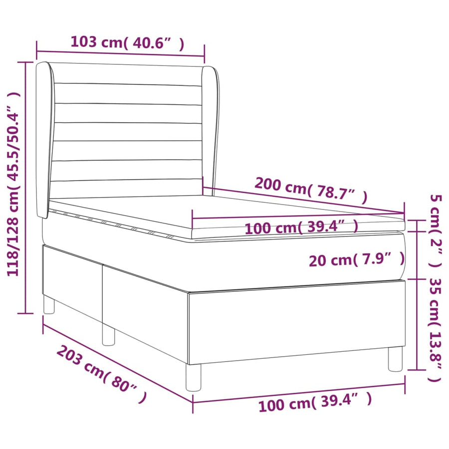 Boxspring met matras stof taupe 100x200 cm 100 x 200 cm Taupe