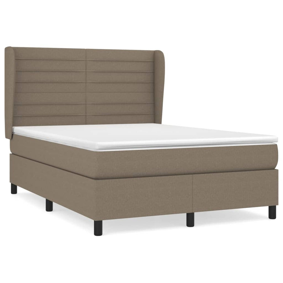 Boxspring met matras stof taupe 140x190 cm 140 x 190 cm Horizontale strepen
