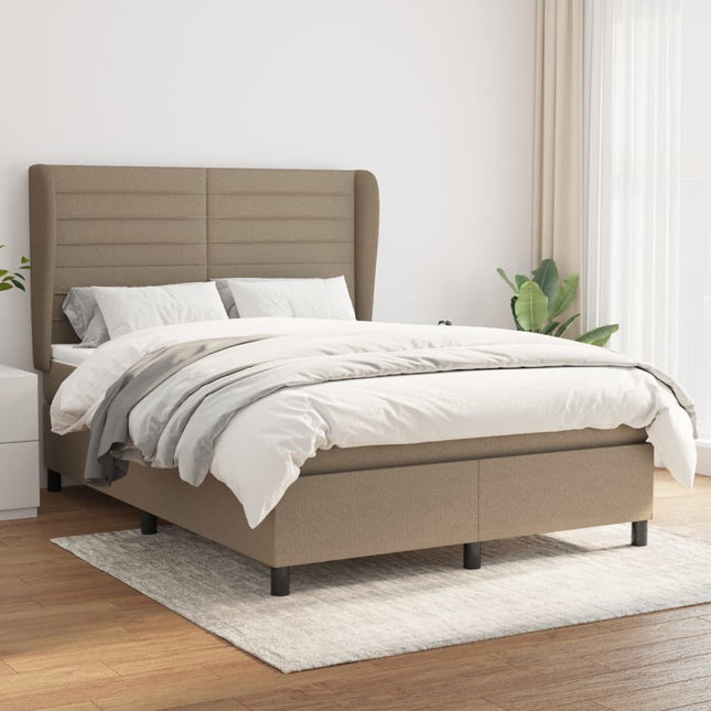 Boxspring met matras stof taupe 140x190 cm 140 x 190 cm Horizontale strepen