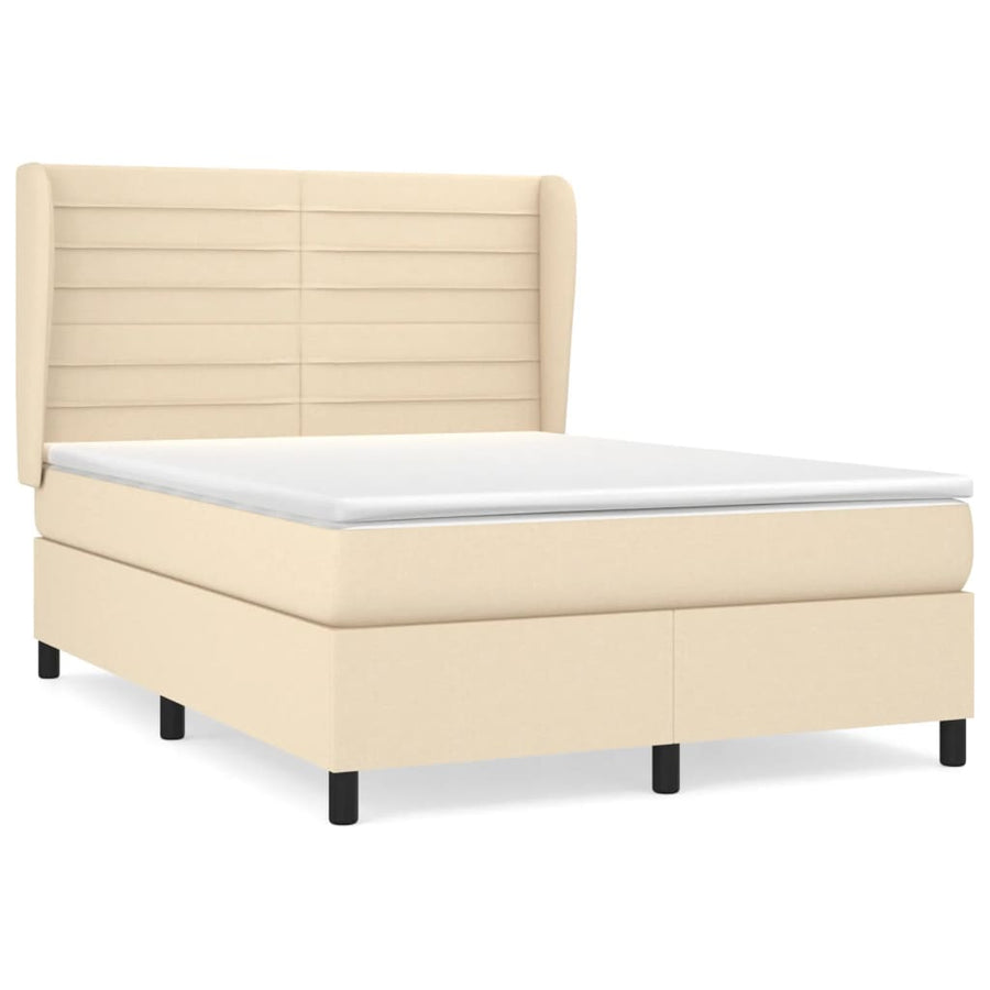 Boxspring met matras stof crèmekleurig 140x200 cm 140 x 200 cm Crème