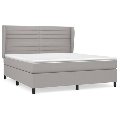 Boxspring Met Matras Stof Lichtgrijs 160 x 200 cm Horizontale strepen