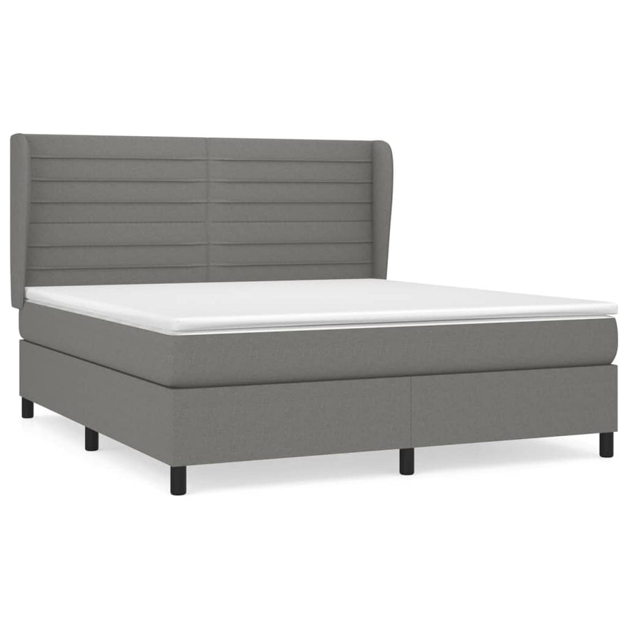 Boxspring Met Matras Stof Donkergrijs 160 x 200 cm Horizontale strepen