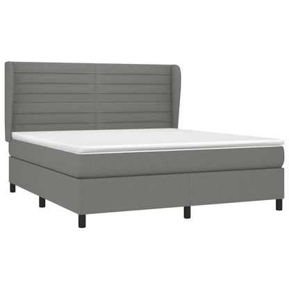 Boxspring Met Matras Stof Donkergrijs 160 x 200 cm Horizontale strepen