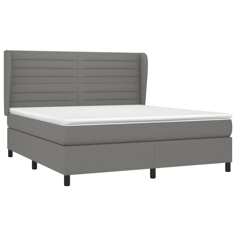 Boxspring Met Matras Stof Donkergrijs 160 x 200 cm Horizontale strepen
