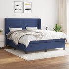 Boxspring Met Matras Stof Blauw 160 x 200 cm Horizontale strepen